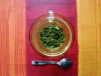 Directly above shot of salad in bowl on table