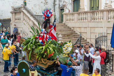 Group of indigenous people parade in the civic commemoration of bahia independence