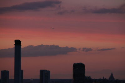 Silhouette of city during sunset