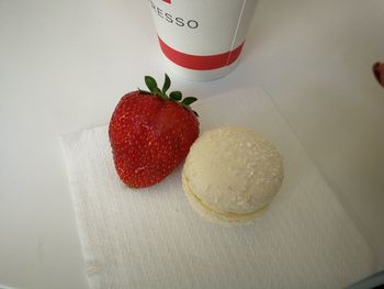 High angle view of dessert on table