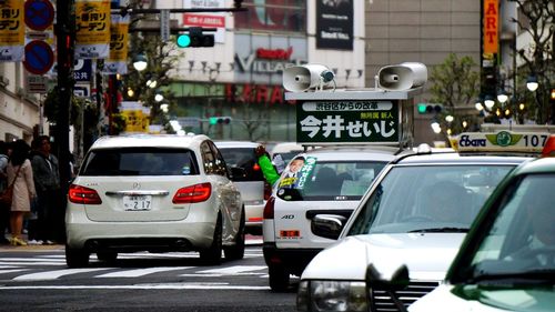 Traffic on road in city