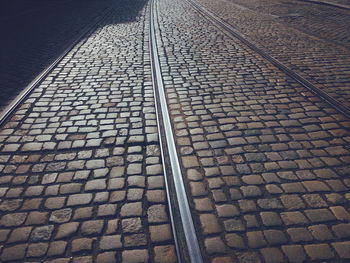 Tramway on cobbled street