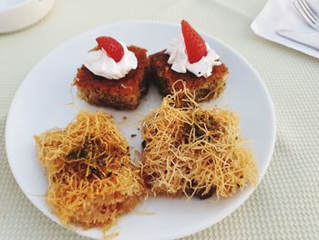 High angle view of breakfast served in plate