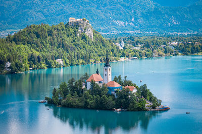 Scenic view of lake against trees