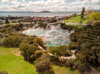 Scenic view of landscape against cloudy sky