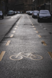 Surface level of road marking on city street