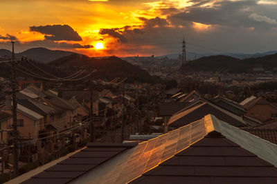 Cityscape against sky at sunset