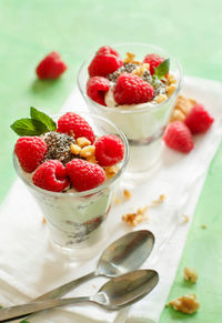 Close-up of strawberries on table