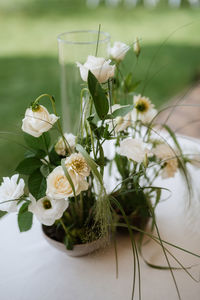 Close-up of flowers on table