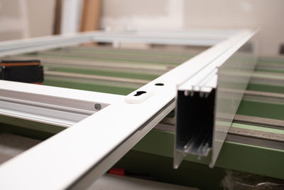 High angle view of piano on table