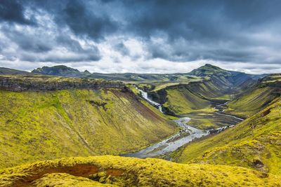 Scenic view of landscape against cloudy sky