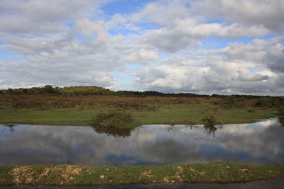 Scenic view of lake against sky