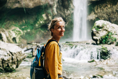 Recovery of mental health on a walk in nature in the surrounding area at the waterfall.