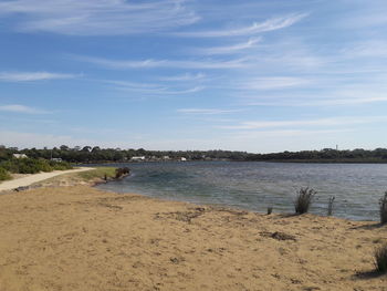 Scenic view of beach against sky