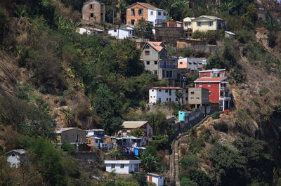 High angle view of buildings in town