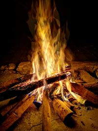 Close-up of fire in the dark