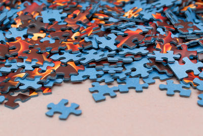 Mixed peaces of the colorful jigsaw puzzle