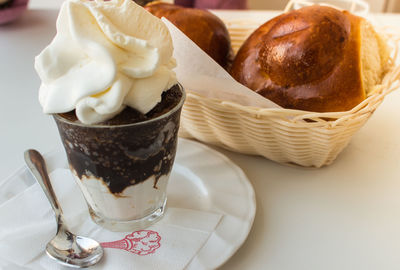 Close-up of ice cream on table