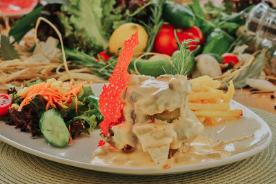 Close-up of fruit salad in plate