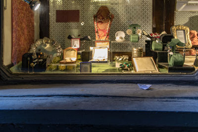 View of wine bottles on table