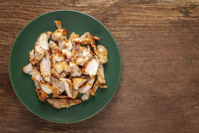 High angle view of meal served on table