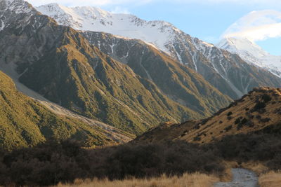 Scenic view of snowcapped mountains against sky