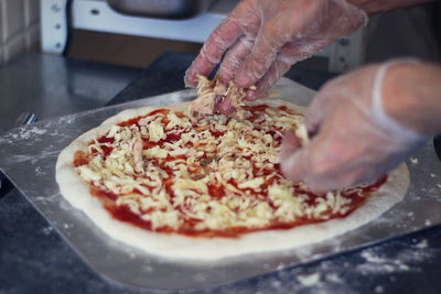 Cropped image of person preparing pizza