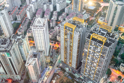 High angle view of city street and buildings