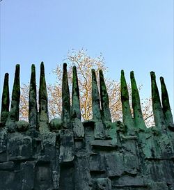 Close-up of ancient against clear sky