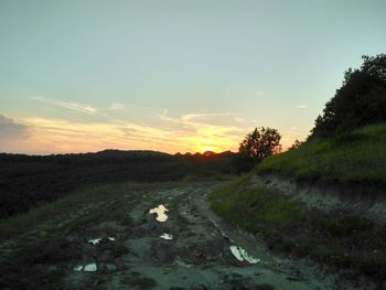 Scenic view of field against cloudy sky