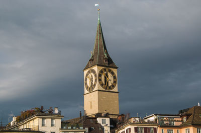 Clock tower of the st. peter church in zurich, switzerland 
