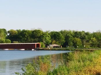 Scenic view of lake against clear sky