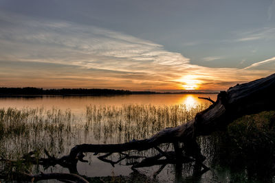 Scenic view of lake against sky during sunset