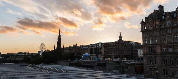 View of cityscape against sky during sunset