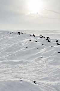 Scenic view of snow covered landscape against sky