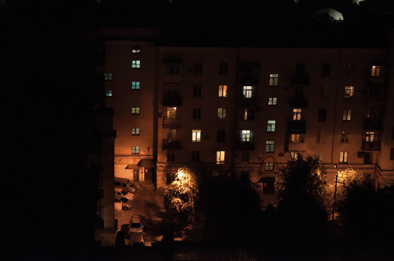 ILLUMINATED BUILDING AT NIGHT