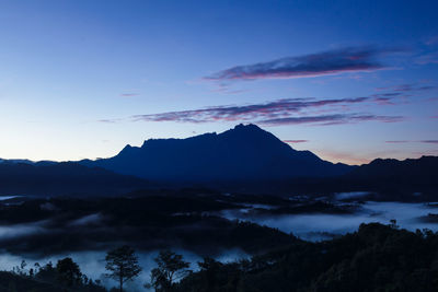 Scenic view of silhouette mountains against sky at sunset