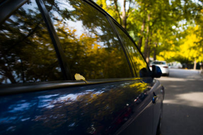 Close-up of car on road