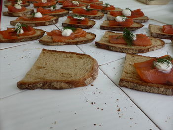 Close-up of served food on table