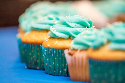 Close-up of cupcakes on table