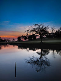 Scenic view of lake against sky during sunset