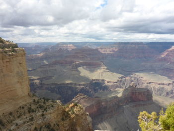 High angle view of landscape and mountains against sky