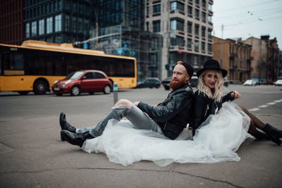 People on street in city