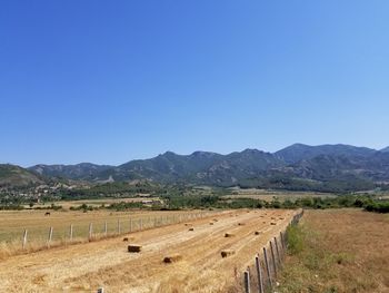 Scenic view of landscape against clear blue sky