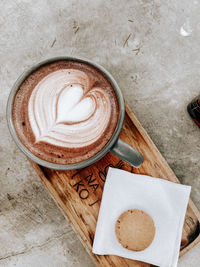 High angle view of coffee on table