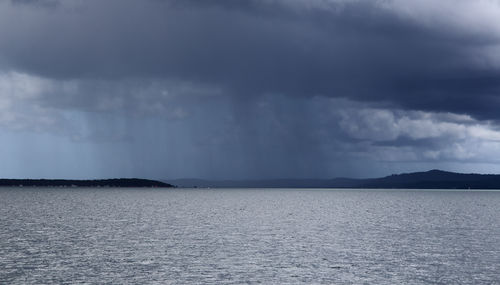 Scenic view of sea against storm clouds