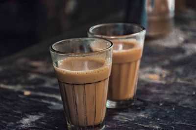 Close-up of chai on table