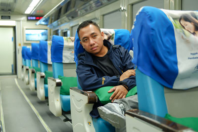 A man is sitting in a train 