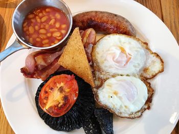 High angle view of breakfast on table