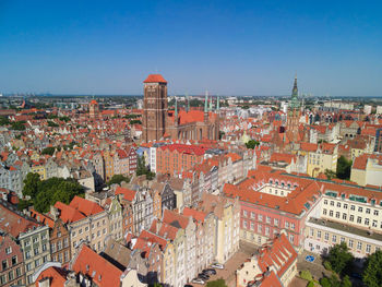 High angle view of buildings in city